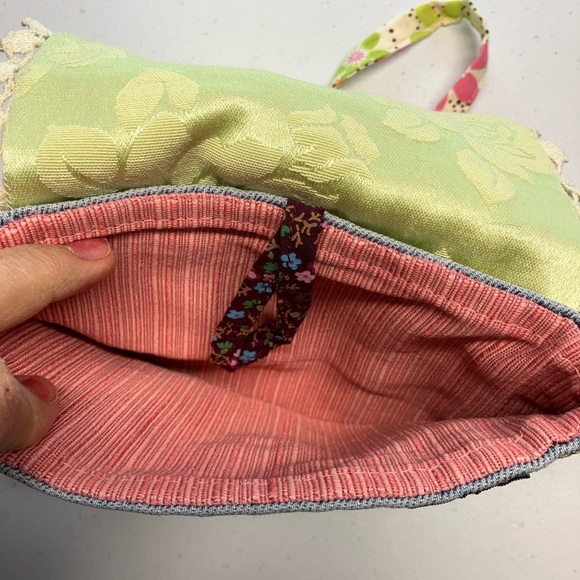 Handmade Upcycled Crossbody Purse, Denim, Vintage Doilie Cover, Handstitched - Picture 6 of 6